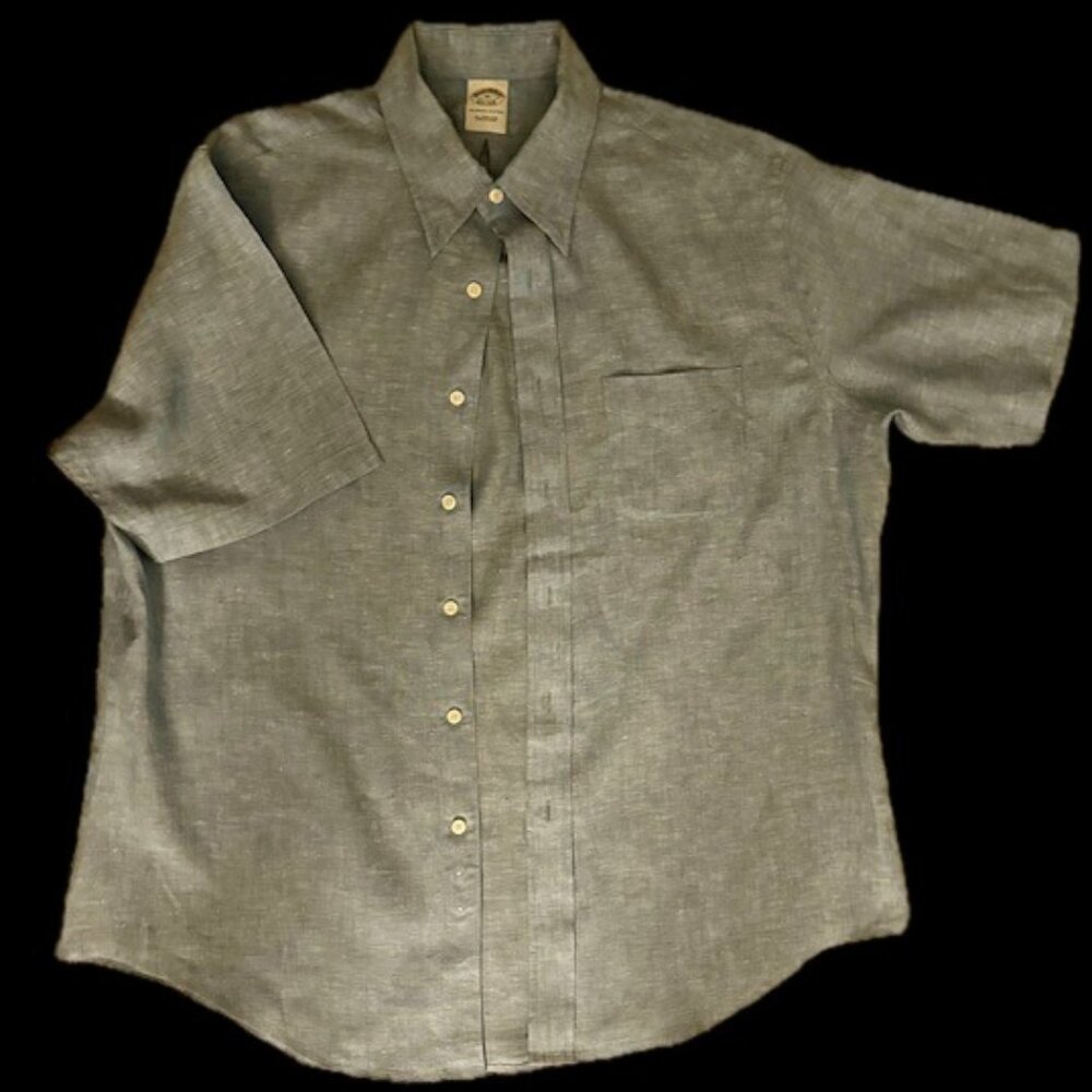 Brooks Brothers Linen Light Blue Short Sleeve Collared Shirt Mens Size XL